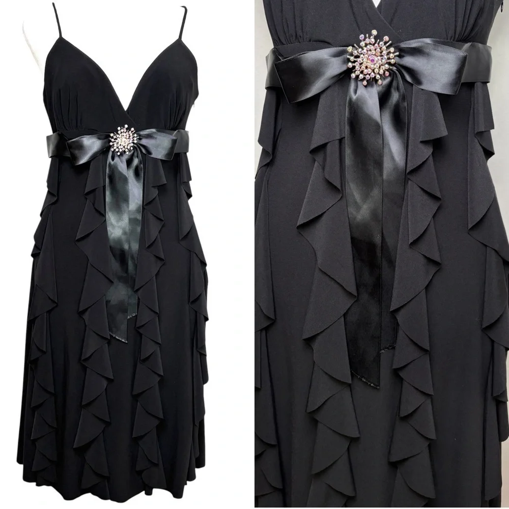 CACHE Y2K Vintage Prom Wedding Formal Dress Ruffles Rhinestone Sleeveless USA - Picture 1 of 15